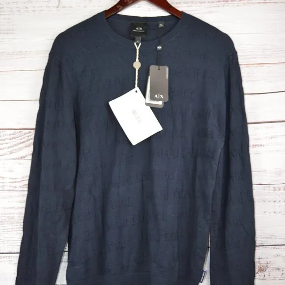 Armani Exchange Navy Oblique Logo Pullover Sweater Size Medium NWT - Picture 1 of 16